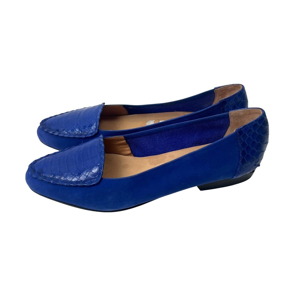Nordstrom Blue Suede Snakeskin Embossed Pointed Toe Loafers Flats sz 11N Office